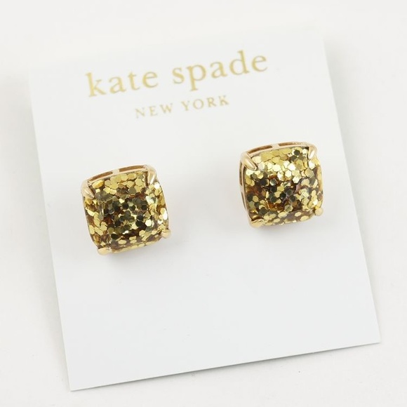 Kate Spade Gold Glitter Square Studs! Worn once! - Picture 1 of 2